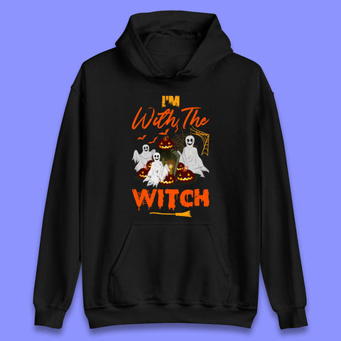 I'm With The Witch Halloween Ghosts With Jack-O-Lantern Horror Pumpkins Unisex Hoodie