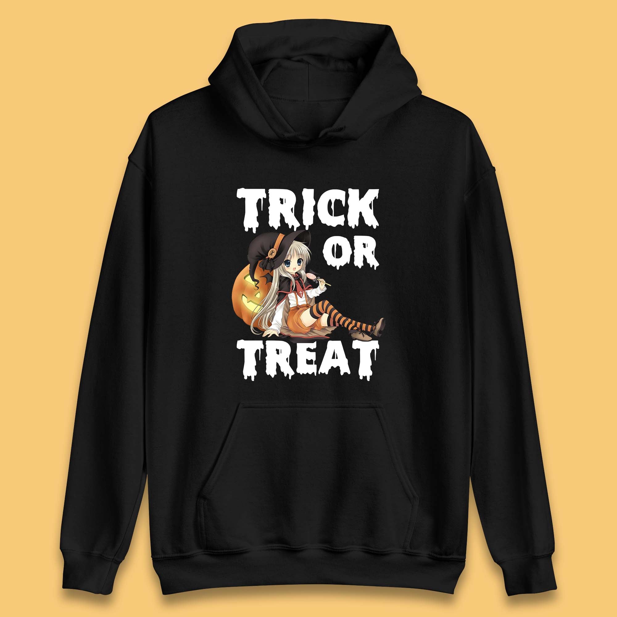 Trick Or Treat Halloween Witch Anime Horror Scary Pumpkin Halloween Costume Unisex Hoodie