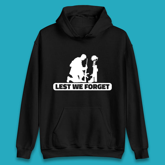 Lest We Forget Kneeling Soldier Remembrance Day British Armed Forces Day Unisex Hoodie