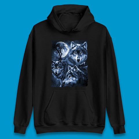 Wolf Family Howling 3 Wolf Moon Wild Free Wolves Three Gray Wolf Dog Animal The Mountain Unisex Hoodie