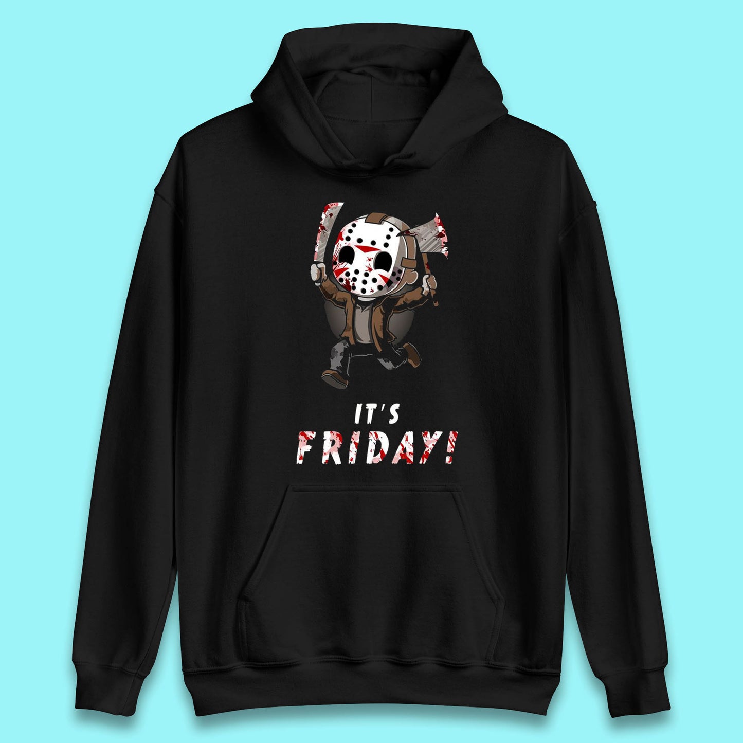 It's Friday Chibi Jason Voorhees Holding Bloody Knife & Bloody Axe Halloween Friday The 13th Horror Movie Unisex Hoodie