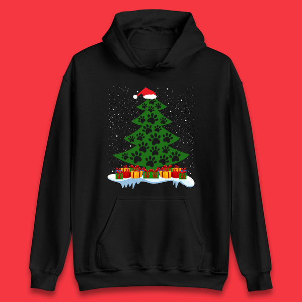 Christmas Tree With Paw Prints Of Dogs And Cats Merry Christmas Xmas Dog & Cat Lovers Unisex Hoodie