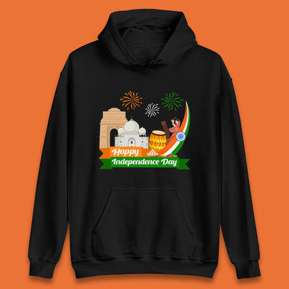 Happy India Independence Day 15th August Patriotic Indian Flag India Architectural Landmarks Unisex Hoodie