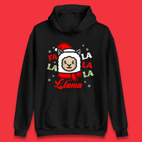 FA LA LA LA LLAMA Christmas Holiday Llama Wearing Santa Hat Xmas Unisex Hoodie