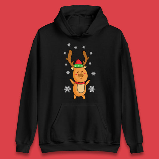 christmas reindeer with santa hat hoodie