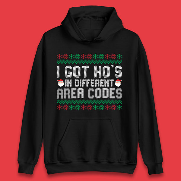 I Got  Ho's in Different Area Codes Christmas Santa Claus Funny Ugly Xmas Unisex Hoodie