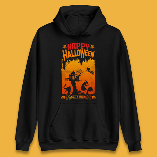 Happy Halloween Horror Hunted House Flying Witch Scary Spooky Night Unisex Hoodie