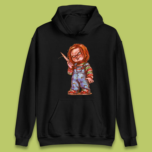 The Horror Movie Character Chucky With Knife Serial Killer Halloween Horror Movie Inspired Chucky Unisex Hoodies