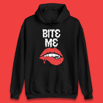 Bite Me Vampire Fangs Halloween Horror Lips Halloween Spooky Party Costume Unisex Hoodie