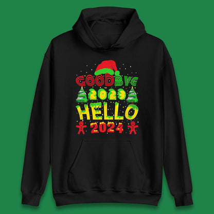 Good Bye 2023 Hello 2024 Merry Christmas Funny Happy New Year Xmas Unisex Hoodie