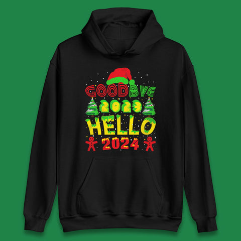 Good Bye 2023 Hello 2024 Merry Christmas Funny Happy New Year Xmas Unisex Hoodie