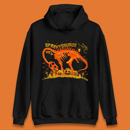 Spooky Saurus Rex Halloween Dinosaur T-Rex Skeleton With Scary Pumpkins Unisex Hoodie