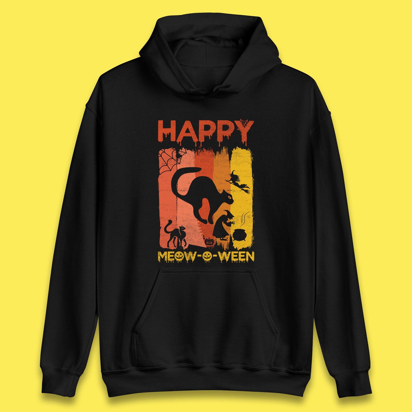 Happy Meow-O-ween Funny Halloween Black Cat Scary Spooky Unisex Hoodie