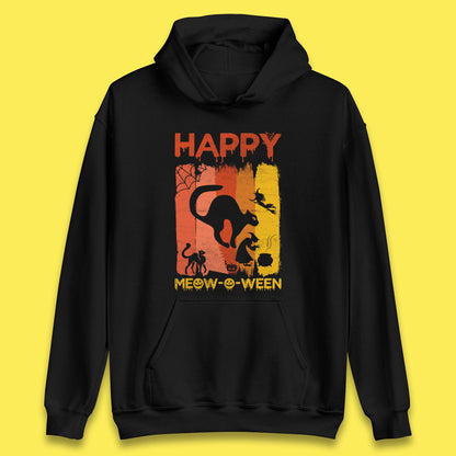 Happy Meow-O-ween Funny Halloween Black Cat Scary Spooky Unisex Hoodie