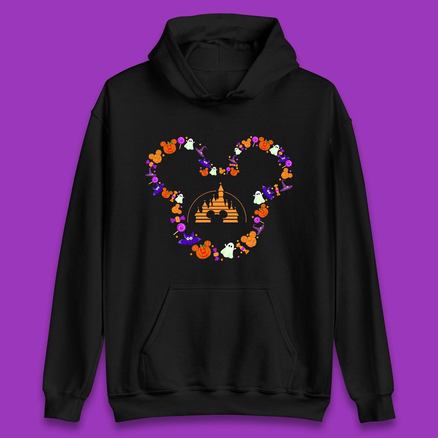 Disney Halloween Mickey Mouse Head Disney Castle Halloween Elements Horror Scary Unisex Hoodie