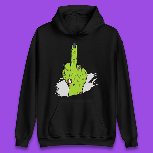 Halloween Green Zombie Hand Showing The Middle Finger Sarcastic Rude Unisex Hoodie