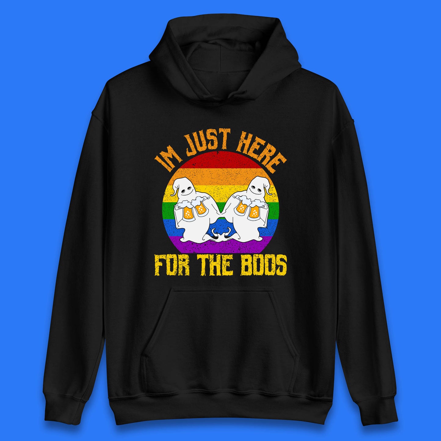 Halloween I Just Here For The Boos Gay Boo Ghosts Drinking Beer LGBTQ Pride Beer Unisex Hoodie