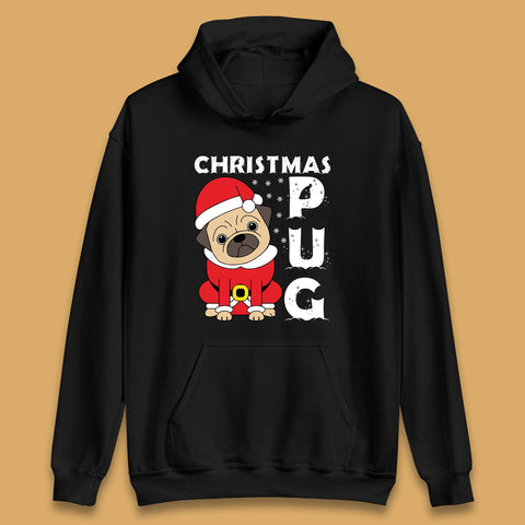 Christmas Pug Dog Wearing Santa Costume Funny Xmas Dog Lovers Unisex Hoodie