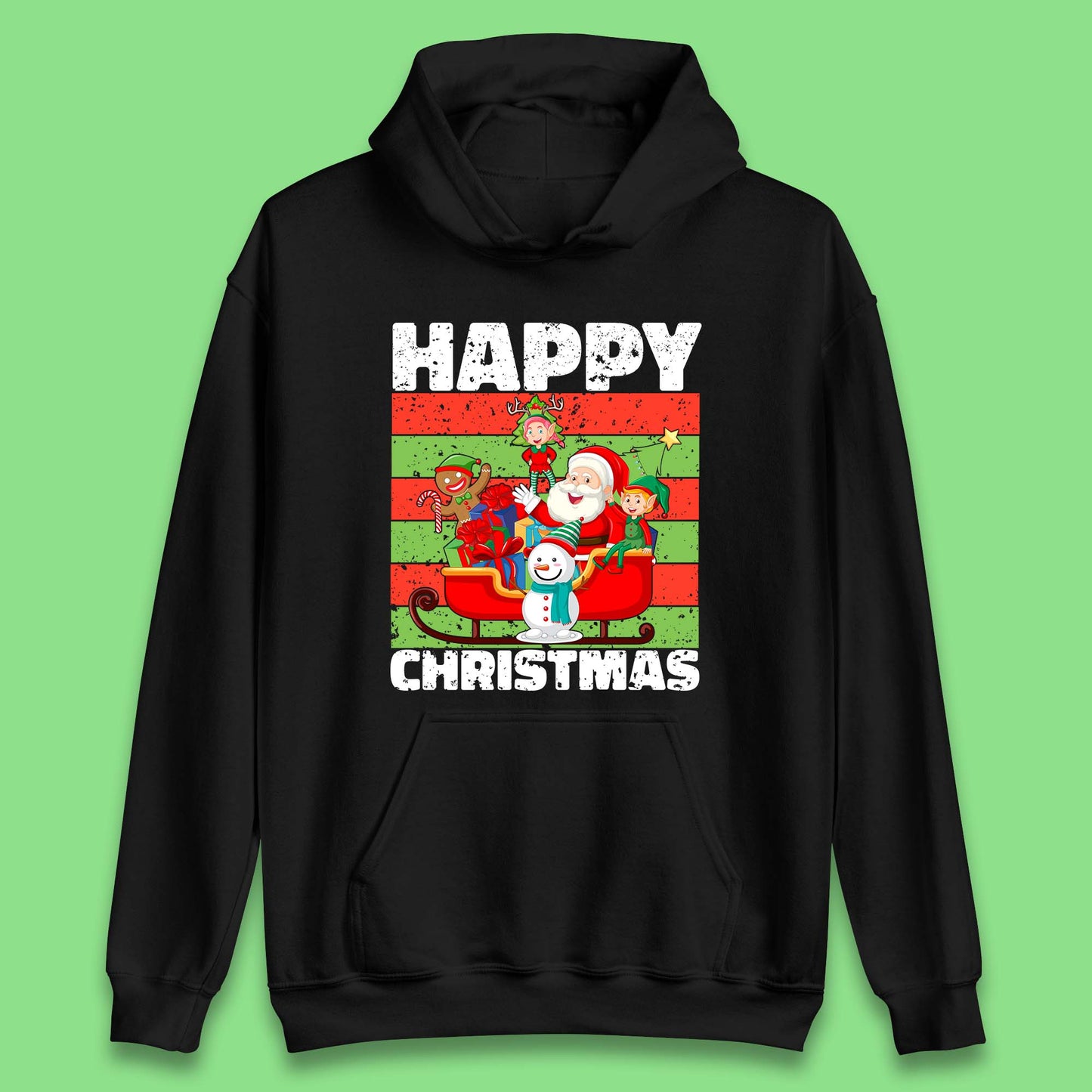 santa and friends on sleigh christmas hoodie