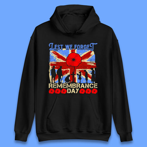 Lest We Forget British Armed Forces Union Jack Remembrance Day Poppy Uk Flag Royal Army Soldier Patriotic Unisex Hoodie