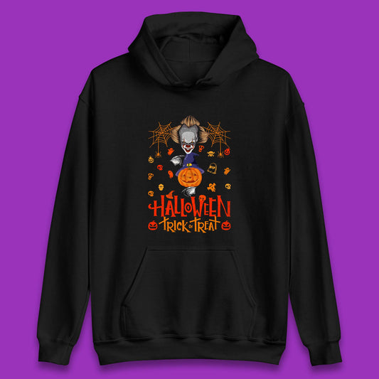 Halloween Trick Or Treat Witch Hat Pumpkin IT Pennywise Clown Horror Scary Movie Fictional Character Unisex Hoodie