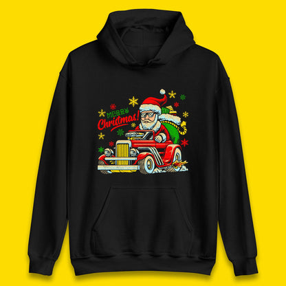 santa drives a hot rod car hoodie