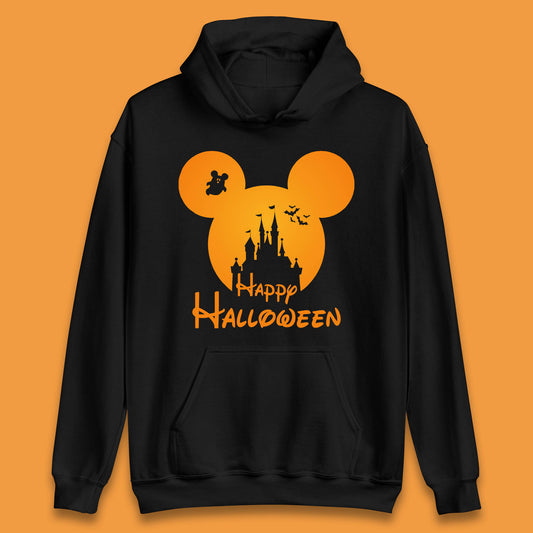 Happy Halloween Mickey Mouse Disney Castle Halloween Scary Boo Flying Bats Unisex Hoodie