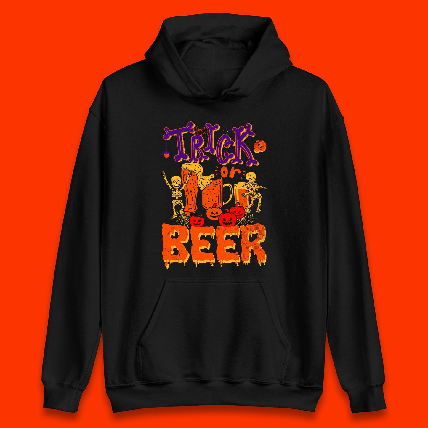 Trick Or Beer Halloween Drinking Beer Lover Dancing Skeleton Drinker Halloween Party Unisex Hoodie