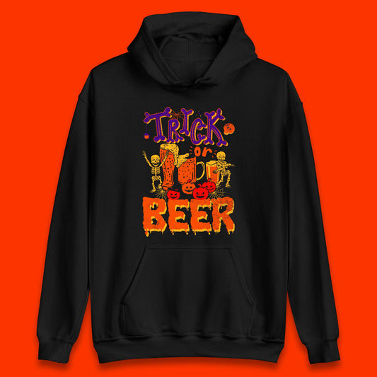 Trick Or Beer Halloween Drinking Beer Lover Dancing Skeleton Drinker Halloween Party Unisex Hoodie