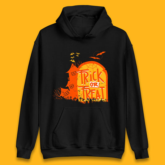 Trick Or Treat Halloween Terrific Abandoned Haunted House Flying Bats Unisex Hoodie