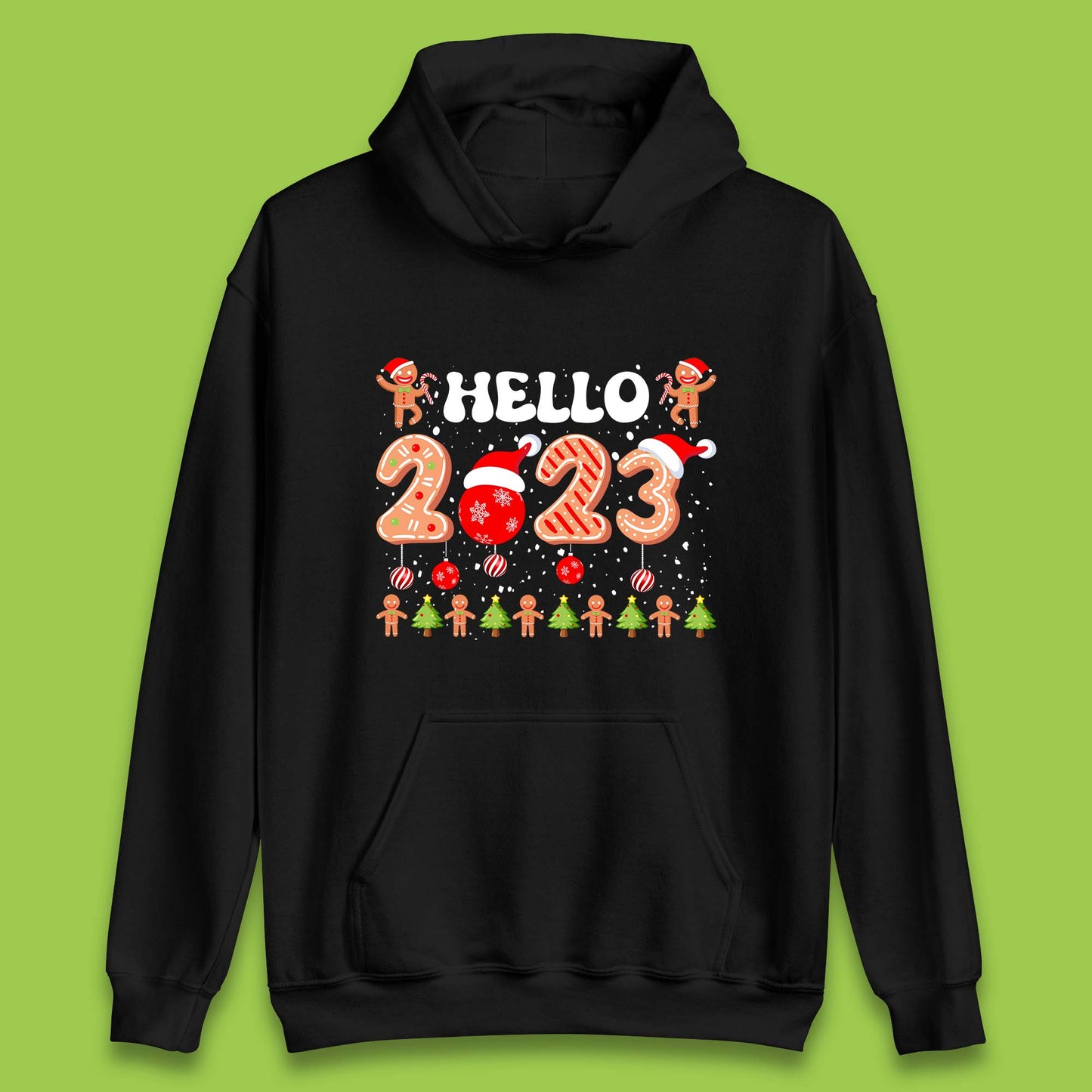 Hello 2023 Merry Christmas Gingerbread Xmas Cookies Unisex Hoodie