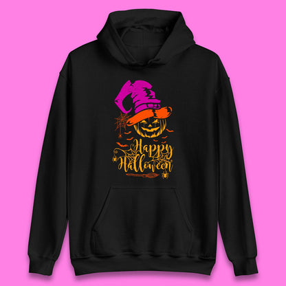 Happy Halloween Witch Hat Pumpkin Horror Scary Jack-o-lantern Flying Bats Unisex Hoodie