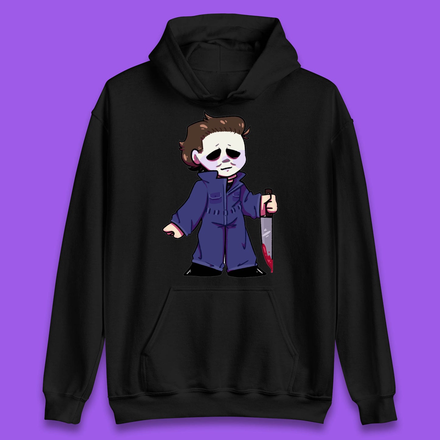 Chibi Michael Myers Holding Bloody Knife Halloween Serial Killer Horror Movie Character Unisex Hoodie