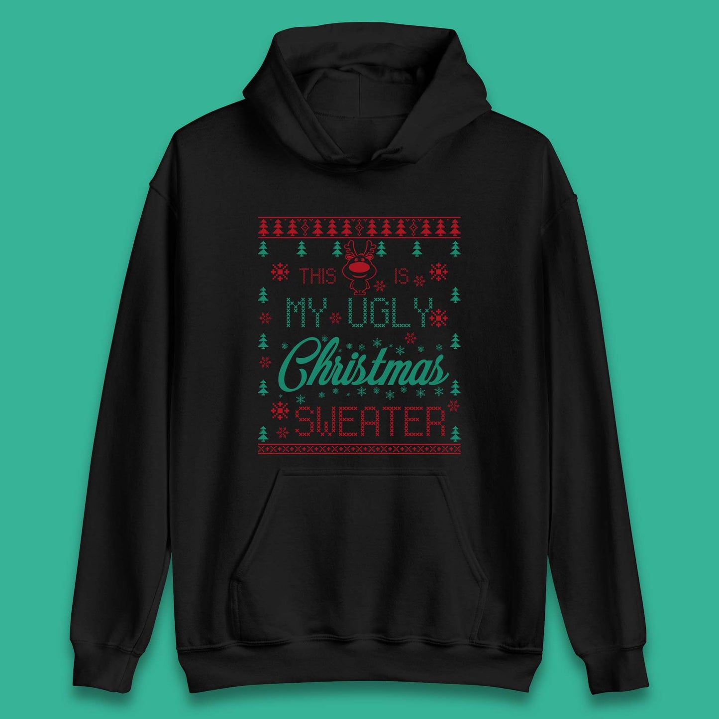 Ugly Christmas Sweater Reindeer Unisex Hoodie