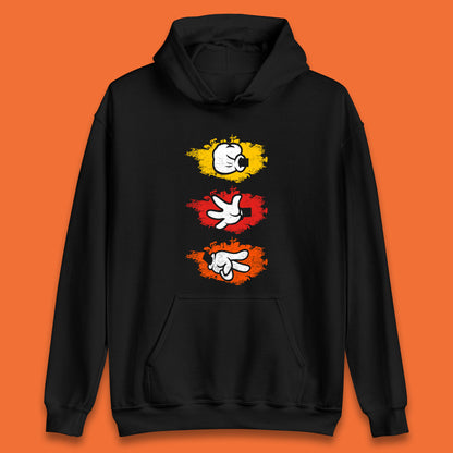 Cartoon Hands Rock Paper Scissor Hand Game Disney Mickey Mouse Minnie Mouse Hands Unisex Hoodie