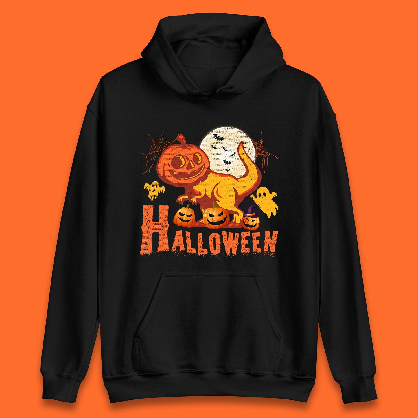 Halloween Dinosaur Jack O Lantern T-Rex Funny Dino Pumpkin Scary Boo and Bats Festive Costume Unisex Hoodie