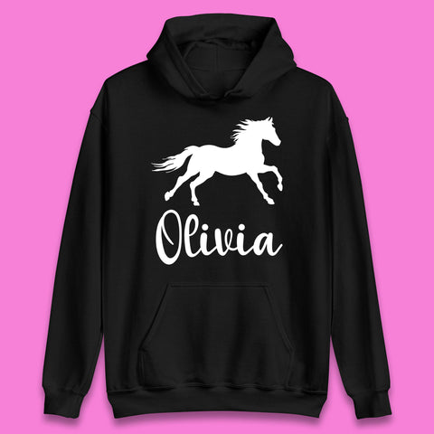 Personalised Running Unicorn Your Name Or Custom Text Horse & Pony Lover Magic Believer Unisex Hoodie