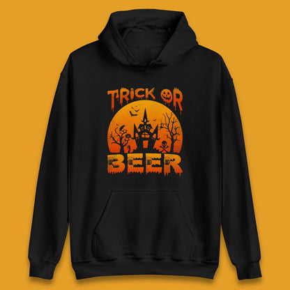 Trick Or Beer Halloween Drinking Beer Lover Horror Haunted House Drinker Halloween Party Unisex Hoodie