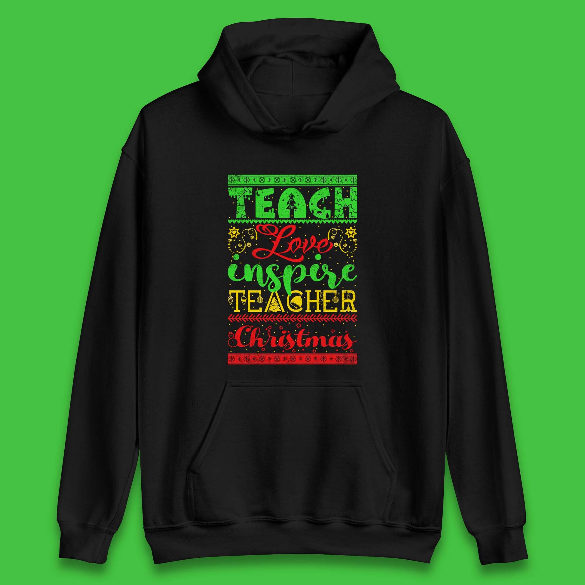 teach love inspire teacher christmas hoodie