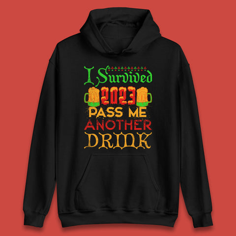 I Survived 2023 Pass Me Another Drink Christmas Beer Drinking Lover Xmas Unisex Hoodie
