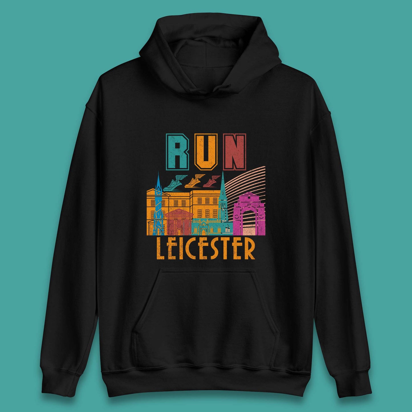 Run Leicester Festival Leicester Skyline Souvenir Race Leicester Running Unisex Hoodie