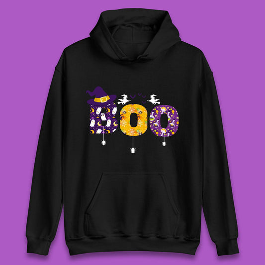 Boo With Spiders And Witch Hat Halloween Boo Ghosts Costume Unisex Hoodie