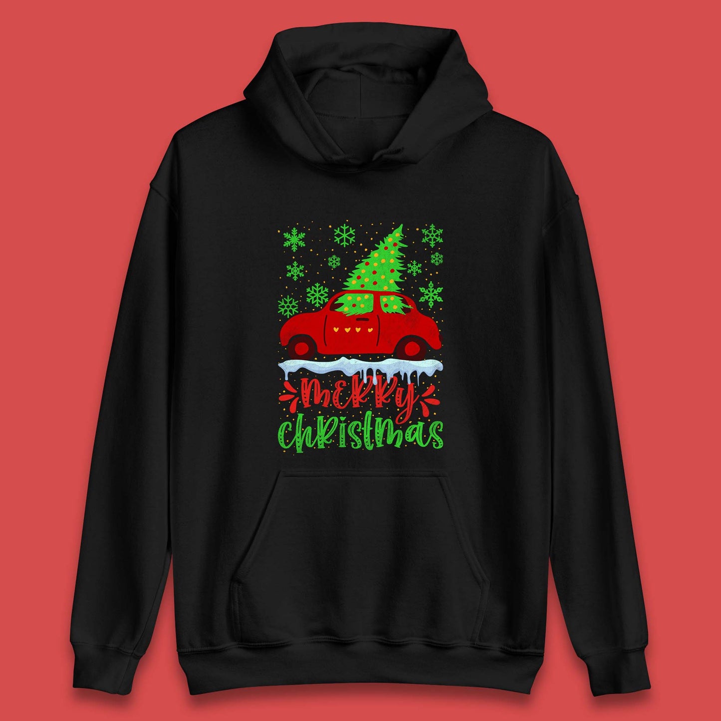 merry christmas red car hoodie