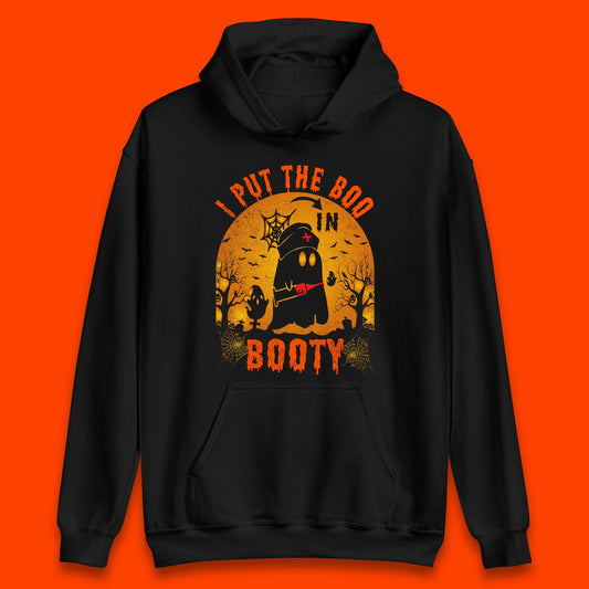 I Put The Boo In Booty Nurse Ghost Syringe Funny Halloween Nursing Boo Ghost Costume Unisex Hoodie