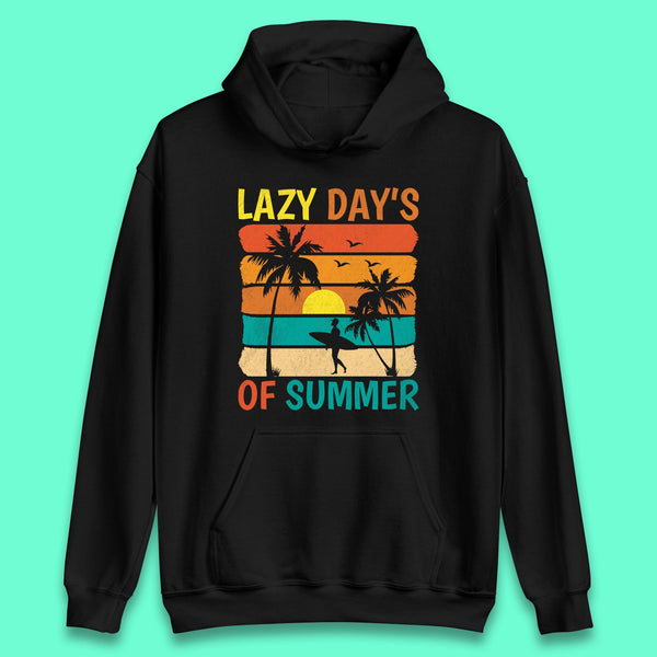 Lazy Days Of Summer Vintage Retro Sunset Surfer Beach Palm Trees Unisex Hoodie