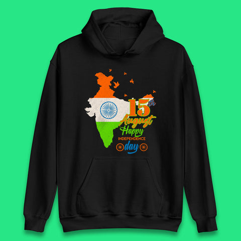 15th August India Happy Independence Day Patriotic Indian Map Flag Unisex Hoodie