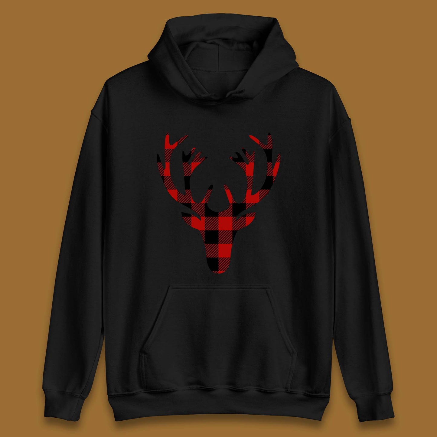merry christmas buffalo plaid deer head hoodie