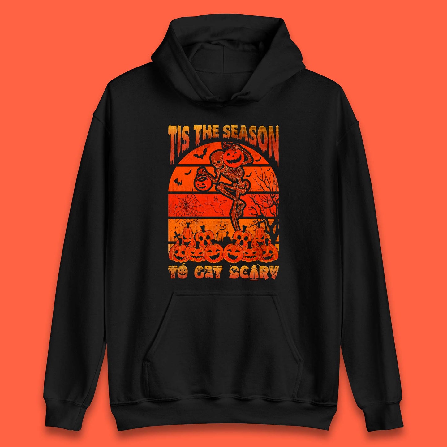 Tis The Season To Get Scary Halloween Skeleton Holding Pumpkin Buckets Spooky Vibes Unisex Hoodie