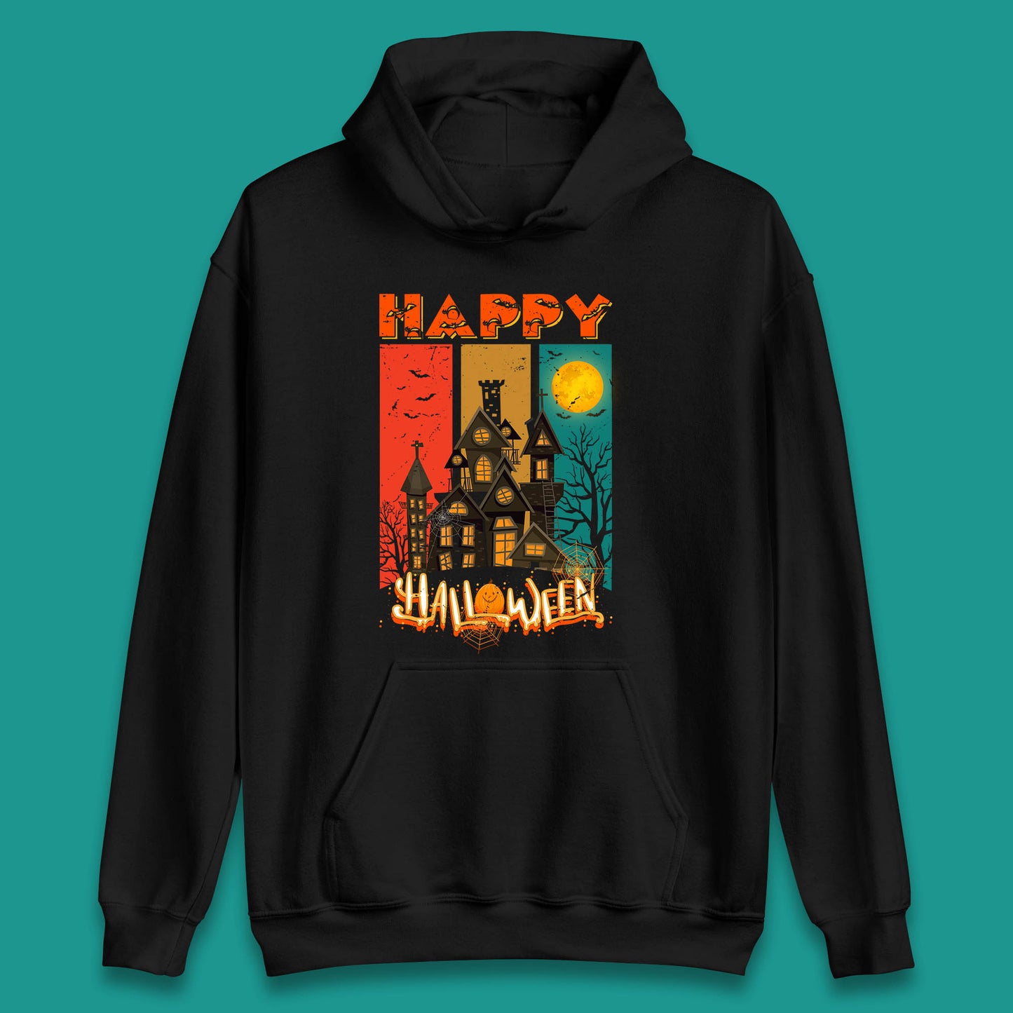Happy Halloween Vintage Style Horror Scary Haunted House Unisex Hoodie