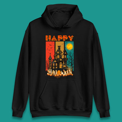 Happy Halloween Vintage Style Horror Scary Haunted House Unisex Hoodie